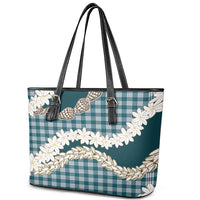 Dark Cyan Hawaii Tiare and Shell Lei Leather Tote Bag Hawaiian Palaka Luxury Vibes - Polynesian Pride