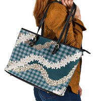 Dark Cyan Hawaii Tiare and Shell Lei Leather Tote Bag Hawaiian Palaka Luxury Vibes - Polynesian Pride