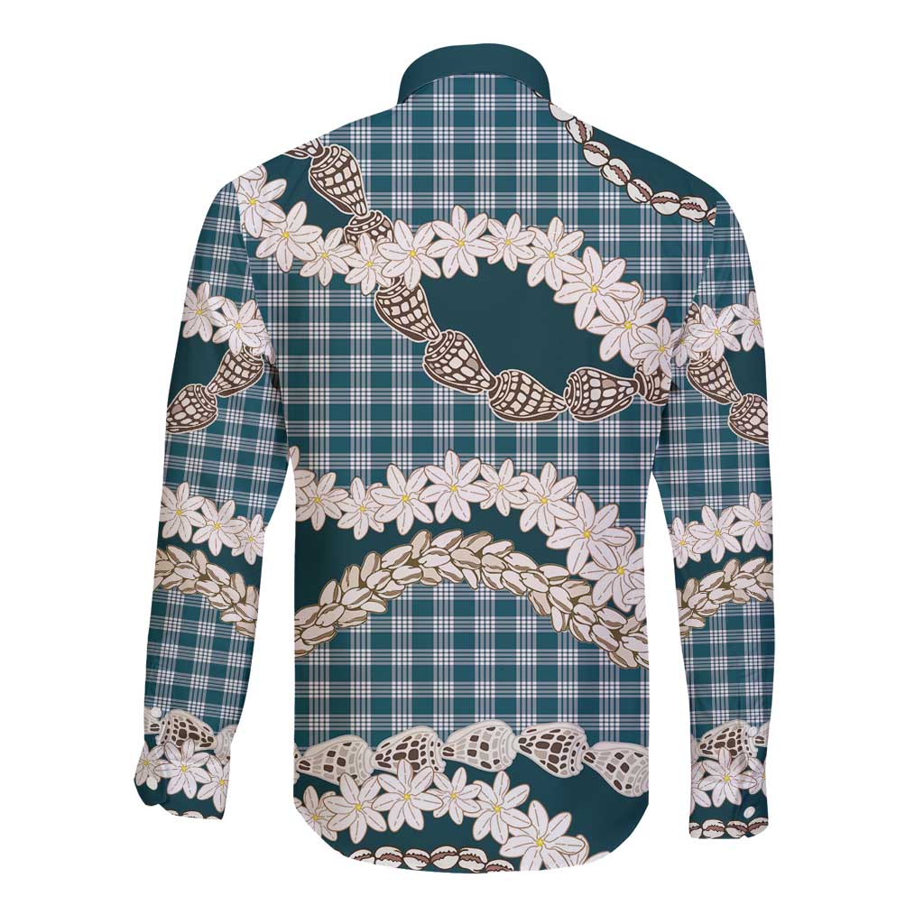 Dark Cyan Hawaii Tiare and Shell Lei Long Sleeve Button Shirt Hawaiian Palaka Luxury Vibes LT14 - Polynesian Pride