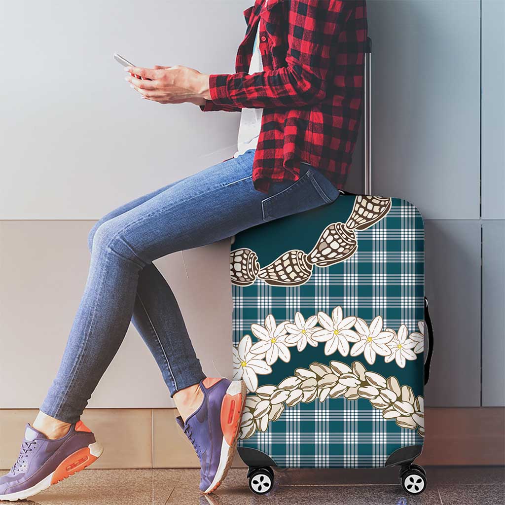 Dark Cyan Hawaii Tiare and Shell Lei Luggage Cover Hawaiian Palaka Luxury Vibes - Polynesian Pride