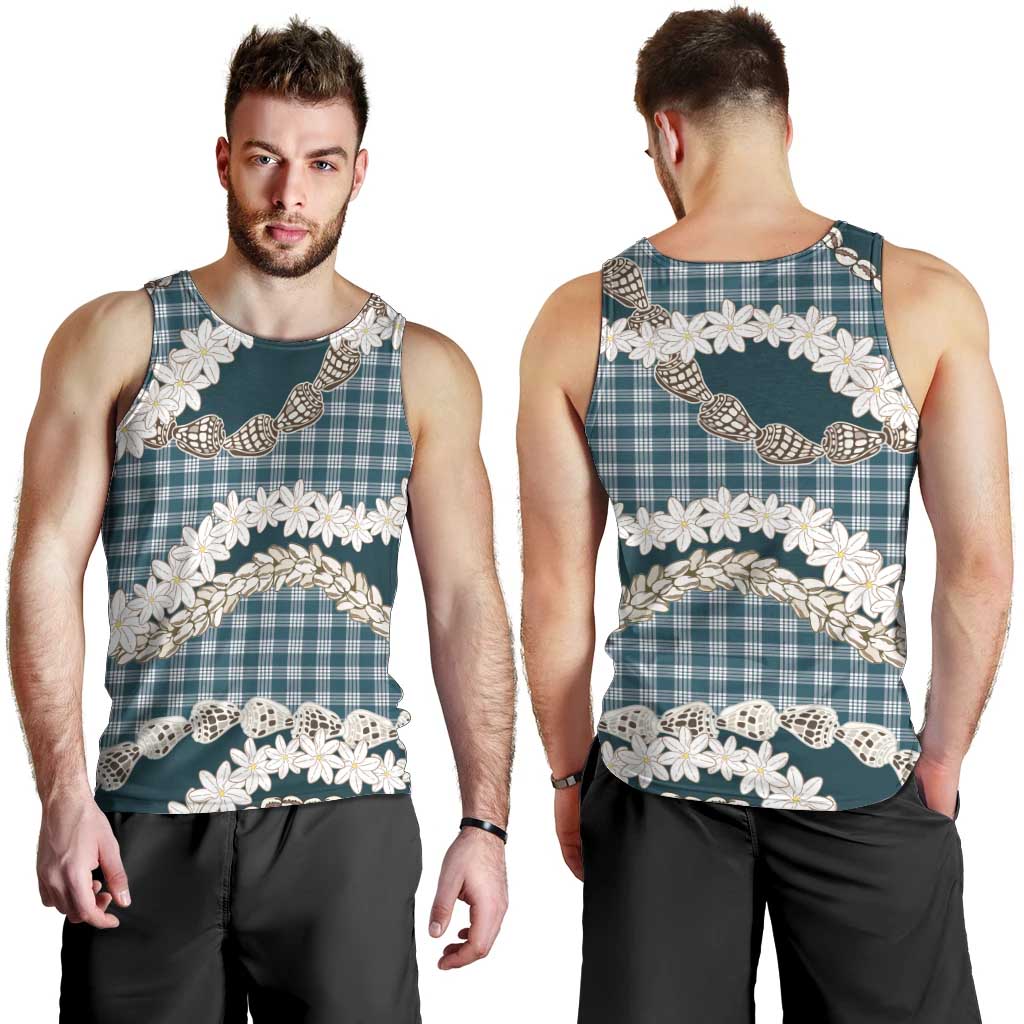 Dark Cyan Hawaii Tiare and Shell Lei Men Tank Top Hawaiian Palaka Luxury Vibes LT14 - Polynesian Pride