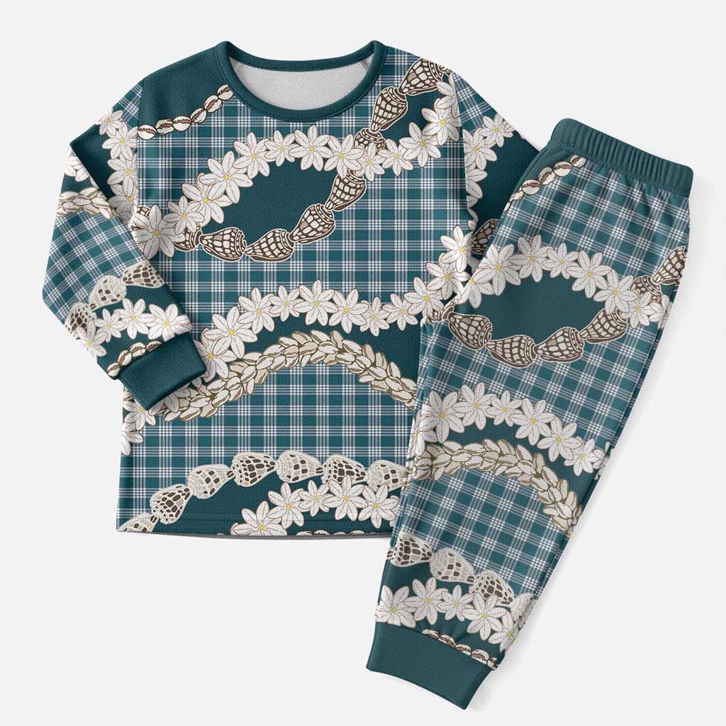 Dark Cyan Hawaii Tiare and Shell Lei Christmas Pajama Set Hawaiian Palaka Luxury Vibes - Polynesian Pride