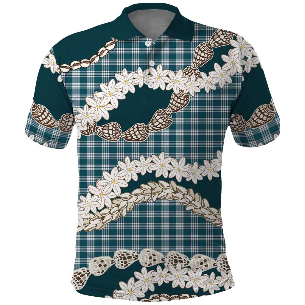 Dark Cyan Hawaii Tiare and Shell Lei Polo Shirt Hawaiian Palaka Luxury Vibes - Polynesian Pride
