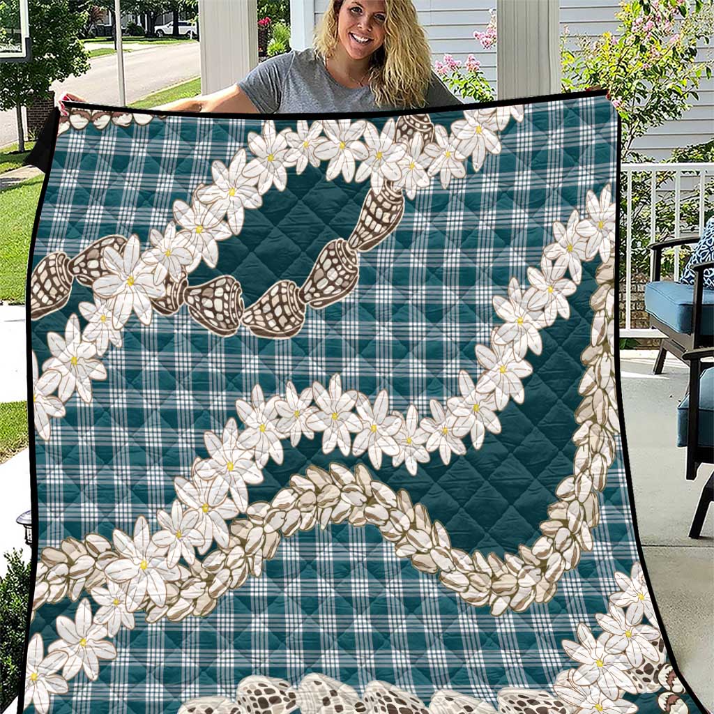 Dark Cyan Hawaii Tiare and Shell Lei Quilt Hawaiian Palaka Luxury Vibes LT14 Dark Cyan - Polynesian Pride