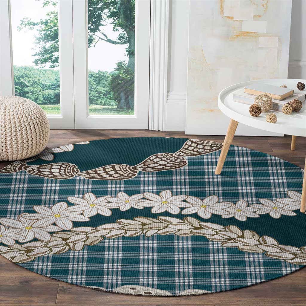 Dark Cyan Hawaii Tiare and Shell Lei Round Carpet Hawaiian Palaka Luxury Vibes - Polynesian Pride