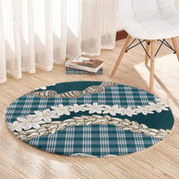Dark Cyan Hawaii Tiare and Shell Lei Round Carpet Hawaiian Palaka Luxury Vibes - Polynesian Pride