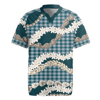 Dark Cyan Hawaii Tiare and Shell Lei Rugby Jersey Hawaiian Palaka Luxury Vibes - Polynesian Pride