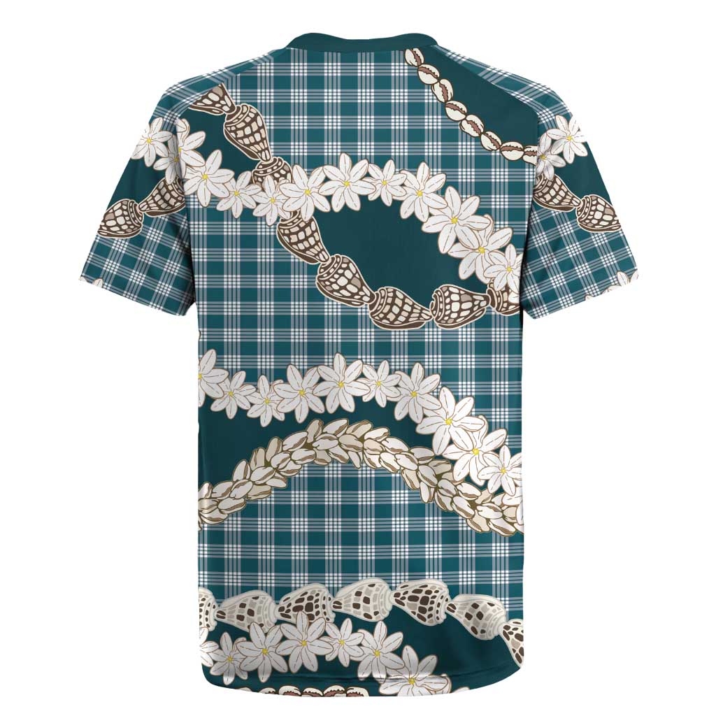 Dark Cyan Hawaii Tiare and Shell Lei Rugby Jersey Hawaiian Palaka Luxury Vibes - Polynesian Pride