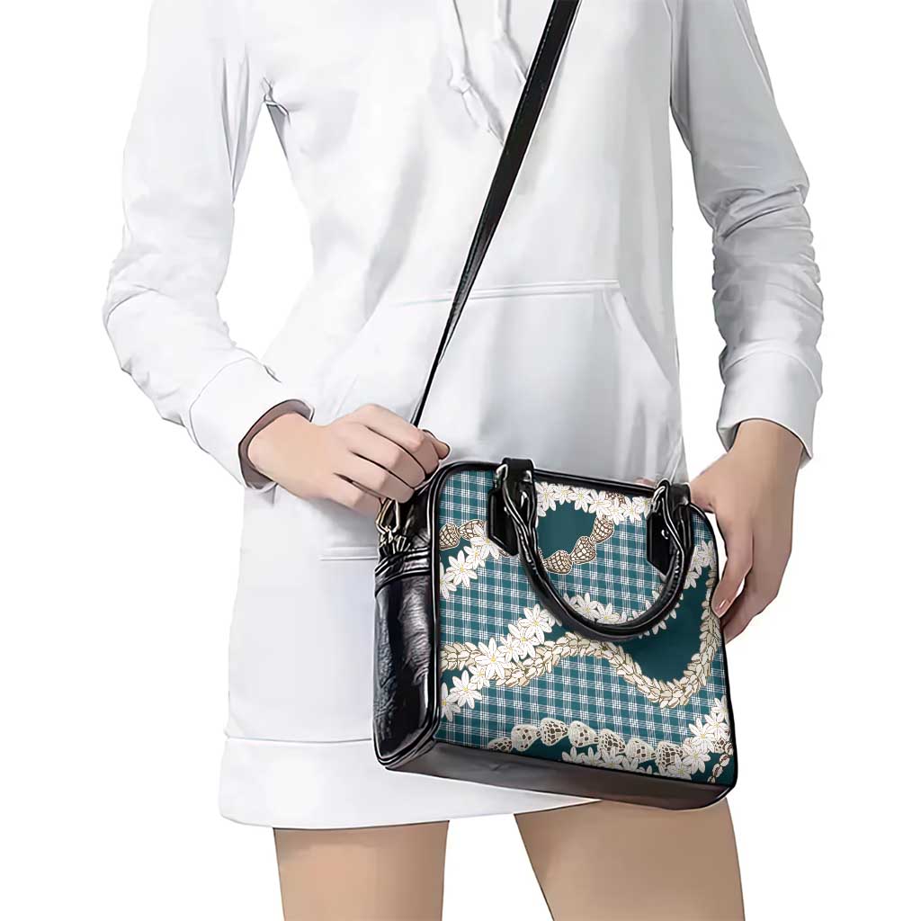 Dark Cyan Hawaii Tiare and Shell Lei Shoulder Handbag Hawaiian Palaka Luxury Vibes - Polynesian Pride