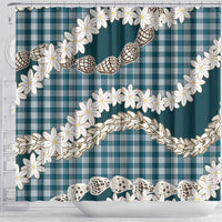 Dark Cyan Hawaii Tiare and Shell Lei Shower Curtain Hawaiian Palaka Luxury Vibes - Polynesian Pride