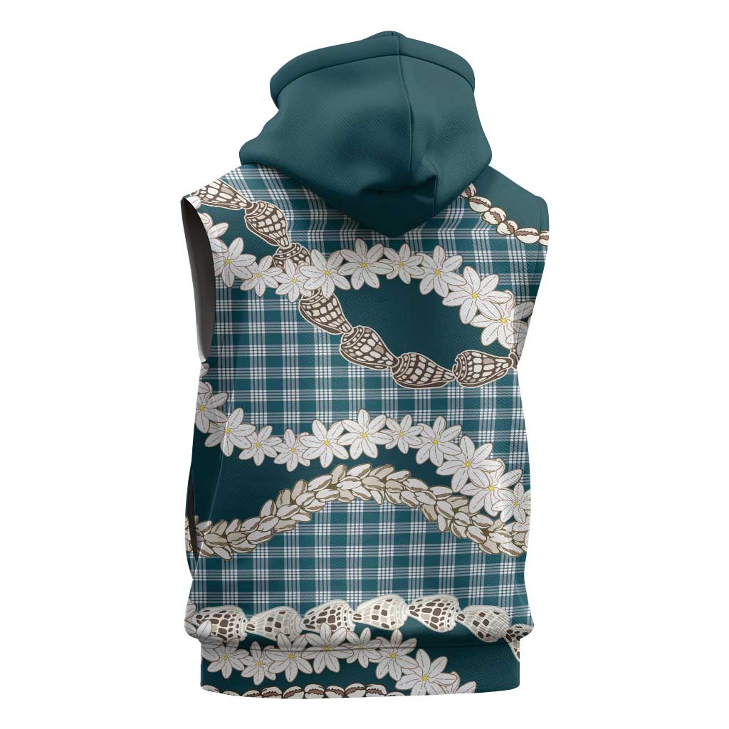 Dark Cyan Hawaii Tiare and Shell Lei Sleeveless Hoodie Hawaiian Palaka Luxury Vibes - Polynesian Pride