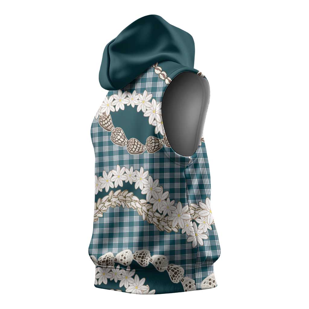 Dark Cyan Hawaii Tiare and Shell Lei Sleeveless Hoodie Hawaiian Palaka Luxury Vibes - Polynesian Pride