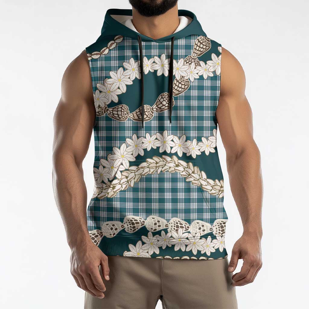 Dark Cyan Hawaii Tiare and Shell Lei Sleeveless Hoodie Hawaiian Palaka Luxury Vibes - Polynesian Pride