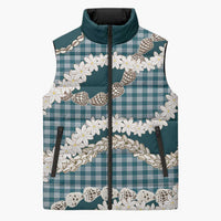Dark Cyan Hawaii Tiare and Shell Lei Sleeveless Puffer Jacket Hawaiian Palaka Luxury Vibes - Polynesian Pride