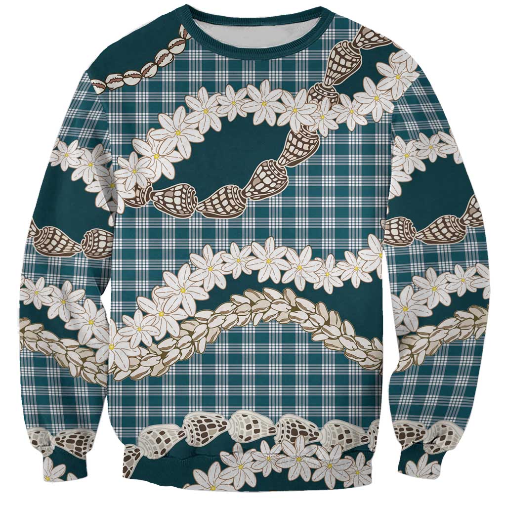 Dark Cyan Hawaii Tiare and Shell Lei Sweatshirt Hawaiian Palaka Luxury Vibes - Polynesian Pride