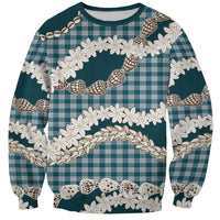 Dark Cyan Hawaii Tiare and Shell Lei Sweatshirt Hawaiian Palaka Luxury Vibes - Polynesian Pride