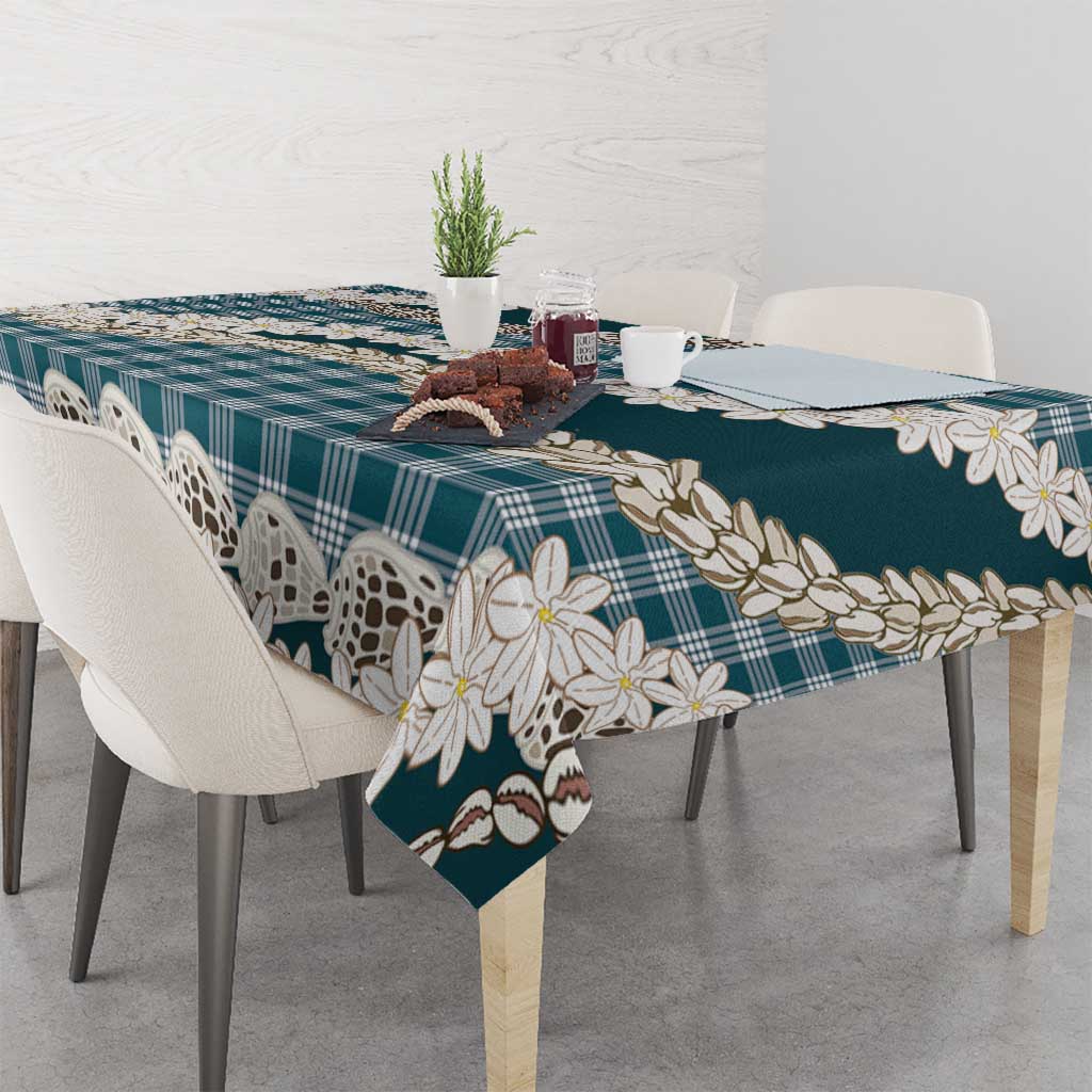 Dark Cyan Hawaii Tiare and Shell Lei Tablecloth Hawaiian Palaka Luxury Vibes - Polynesian Pride