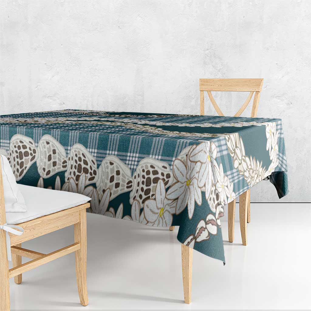 Dark Cyan Hawaii Tiare and Shell Lei Tablecloth Hawaiian Palaka Luxury Vibes - Polynesian Pride