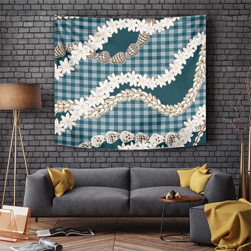 Dark Cyan Hawaii Tiare and Shell Lei Tapestry Hawaiian Palaka Luxury Vibes - Polynesian Pride