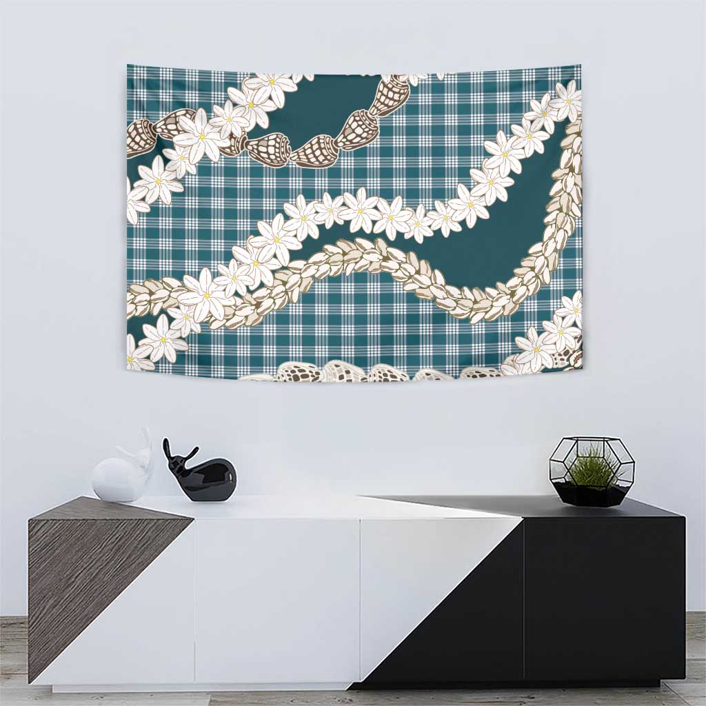Dark Cyan Hawaii Tiare and Shell Lei Tapestry Hawaiian Palaka Luxury Vibes - Polynesian Pride