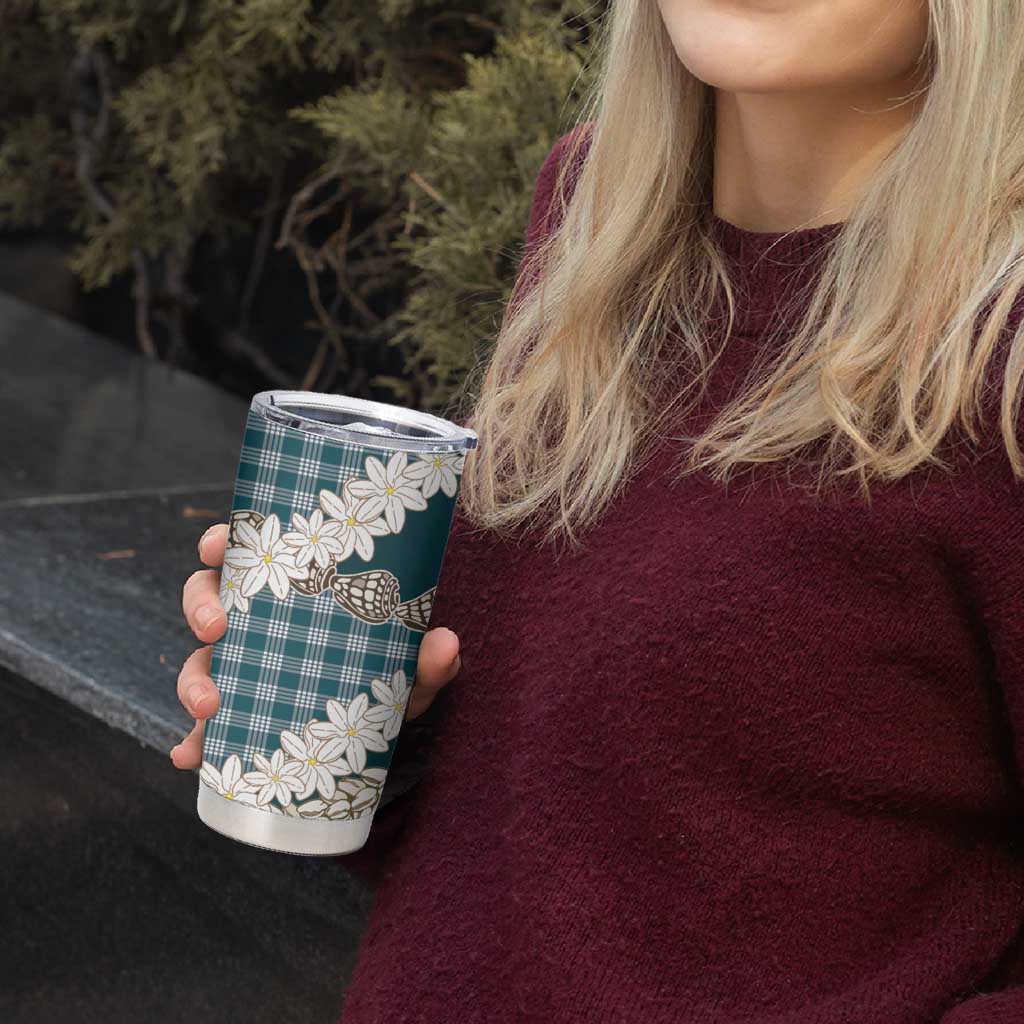 Dark Cyan Hawaii Tiare and Shell Lei Tumbler Cup Hawaiian Palaka Luxury Vibes - Polynesian Pride