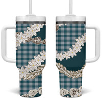 Dark Cyan Hawaii Tiare and Shell Lei Tumbler With Handle Hawaiian Palaka Luxury Vibes - Polynesian Pride