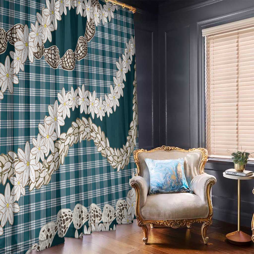 Dark Cyan Hawaii Tiare and Shell Lei Window Curtain Hawaiian Palaka Luxury Vibes - Polynesian Pride