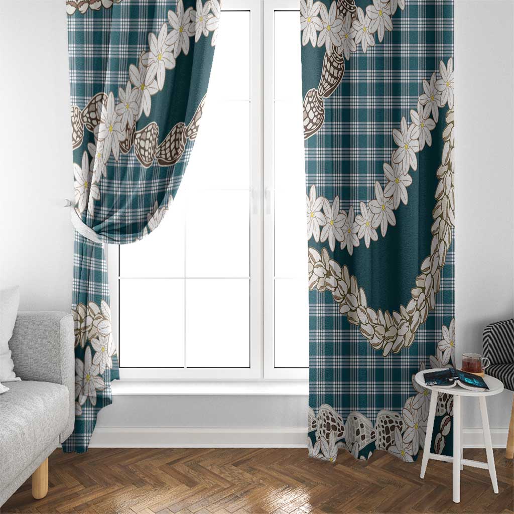 Dark Cyan Hawaii Tiare and Shell Lei Window Curtain Hawaiian Palaka Luxury Vibes - Polynesian Pride