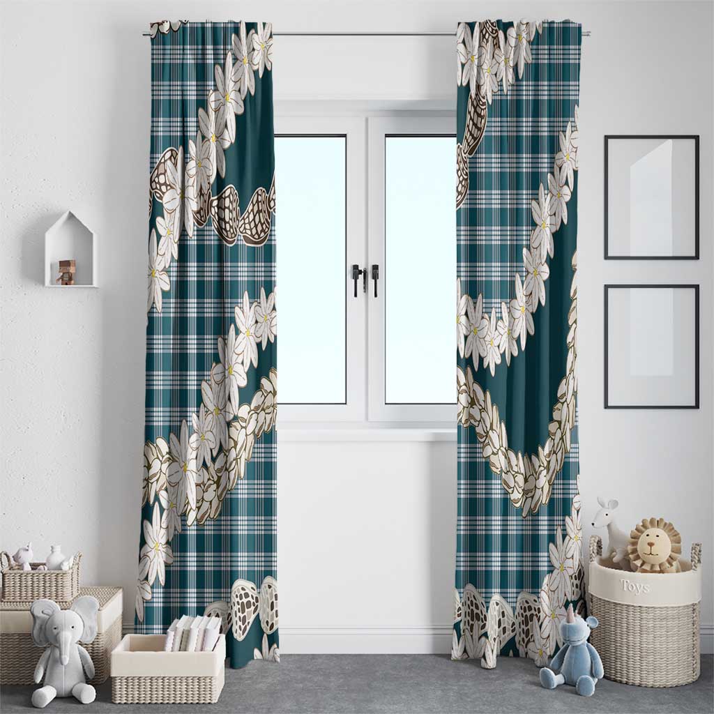 Dark Cyan Hawaii Tiare and Shell Lei Window Curtain Hawaiian Palaka Luxury Vibes - Polynesian Pride