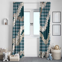 Dark Cyan Hawaii Tiare and Shell Lei Window Curtain Hawaiian Palaka Luxury Vibes - Polynesian Pride