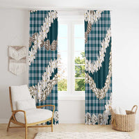 Dark Cyan Hawaii Tiare and Shell Lei Window Curtain Hawaiian Palaka Luxury Vibes - Polynesian Pride