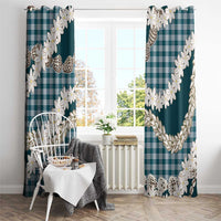 Dark Cyan Hawaii Tiare and Shell Lei Window Curtain Hawaiian Palaka Luxury Vibes - Polynesian Pride