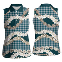 Dark Cyan Hawaii Tiare and Shell Lei Women Sleeveless Polo Shirt Hawaiian Palaka Luxury Vibes - Polynesian Pride