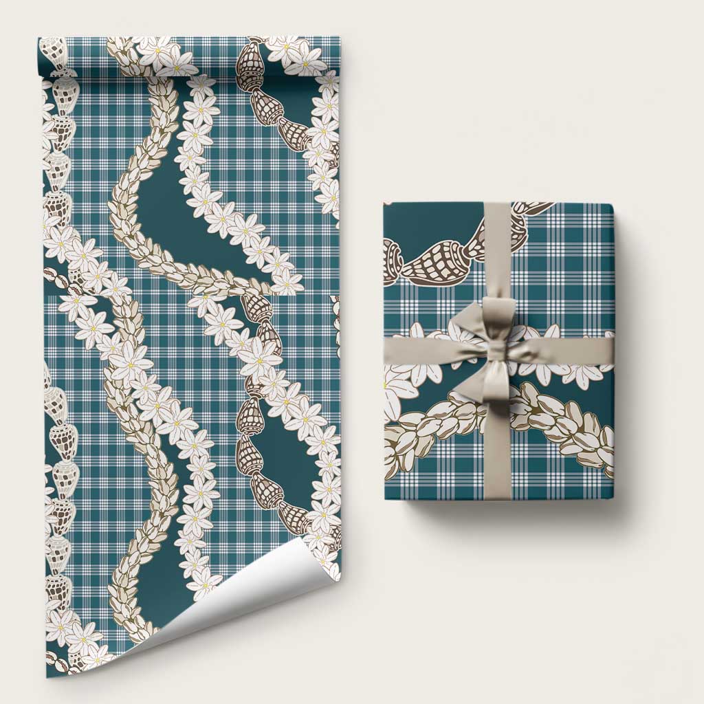 Dark Cyan Hawaii Tiare and Shell Lei Wrapping Paper Hawaiian Palaka Luxury Vibes - Polynesian Pride