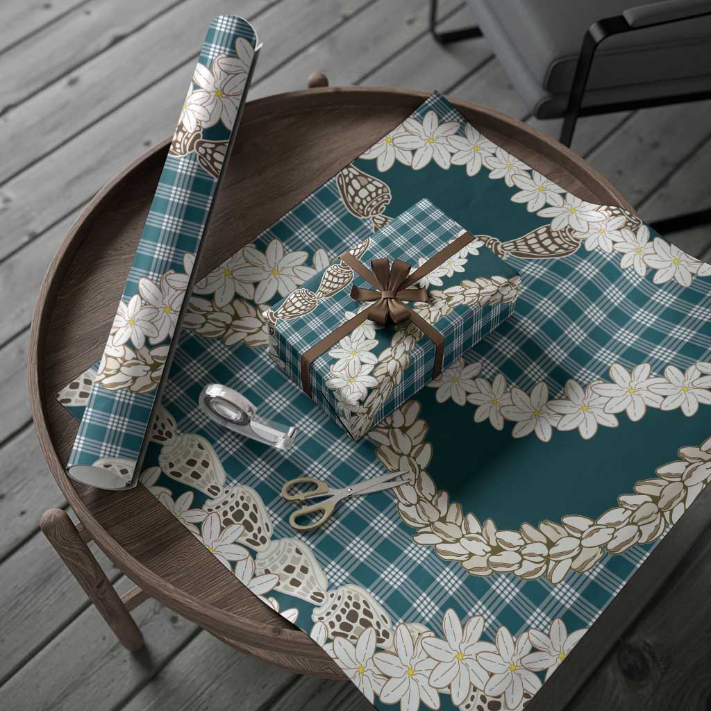 Dark Cyan Hawaii Tiare and Shell Lei Wrapping Paper Hawaiian Palaka Luxury Vibes - Polynesian Pride