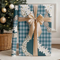 Dark Cyan Hawaii Tiare and Shell Lei Wrapping Paper Hawaiian Palaka Luxury Vibes - Polynesian Pride