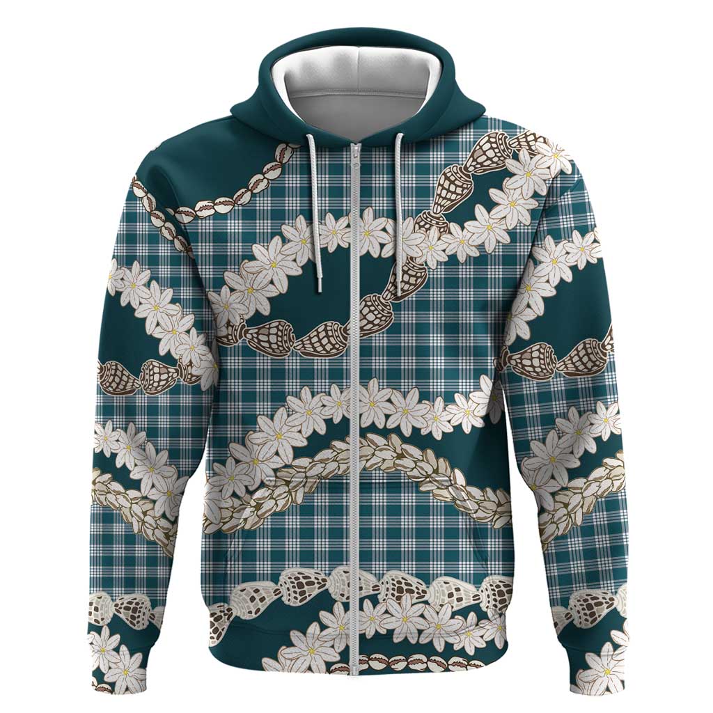 Dark Cyan Hawaii Tiare and Shell Lei Zip Hoodie Hawaiian Palaka Luxury Vibes LT14 Zip Hoodie Dark Cyan - Polynesian Pride