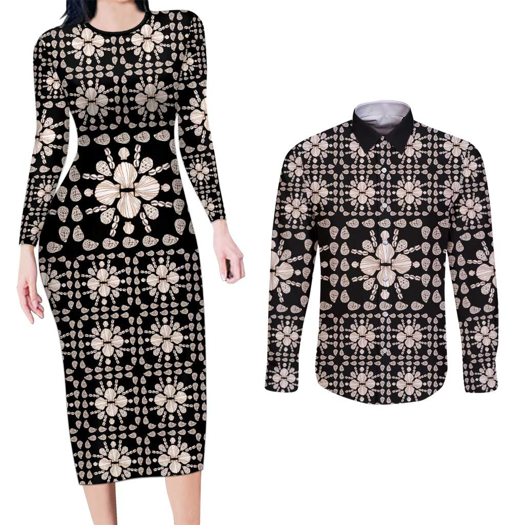 Aloha Hawaii Shell Quilt Couples Matching Long Sleeve Bodycon Dress and Long Sleeve Button Shirt Seamless Style - Polynesian Pride