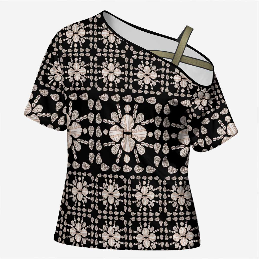 Aloha Hawaii Shell Quilt Cross Shoulder Shirt Seamless Style LT14 Female Black - Polynesian Pride