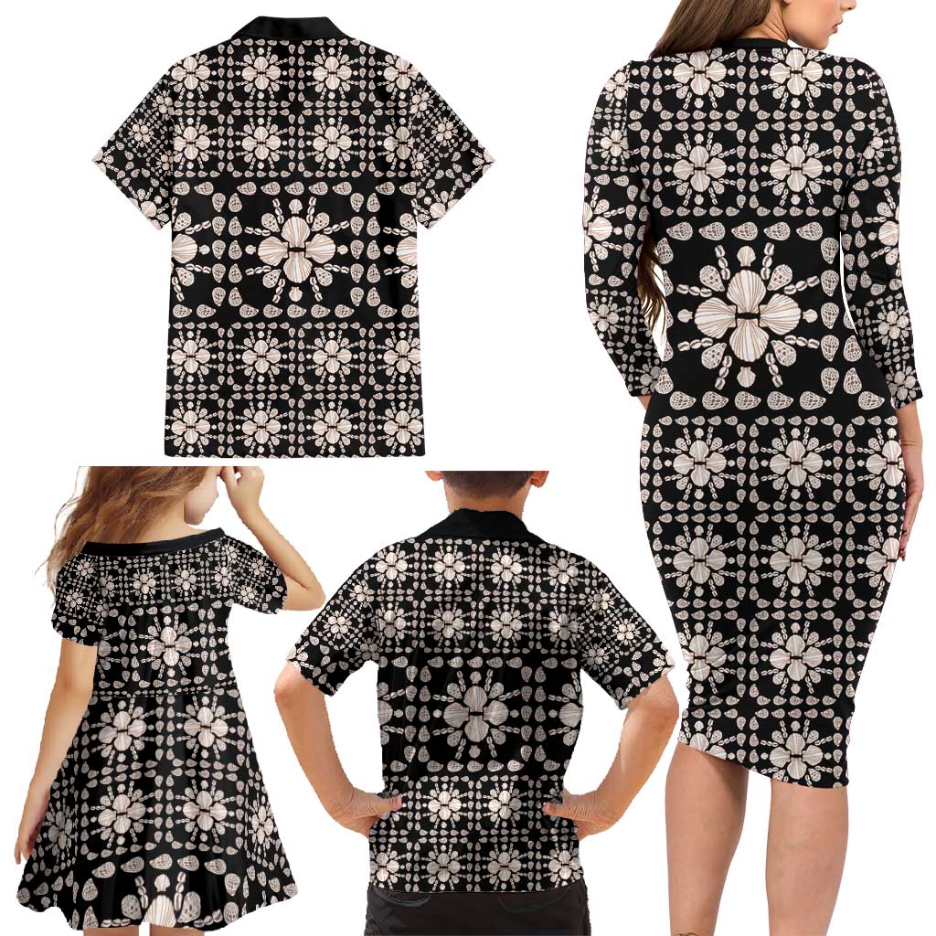 Aloha Hawaii Shell Quilt Family Matching Long Sleeve Bodycon Dress and Hawaiian Shirt Seamless Style - Polynesian Pride