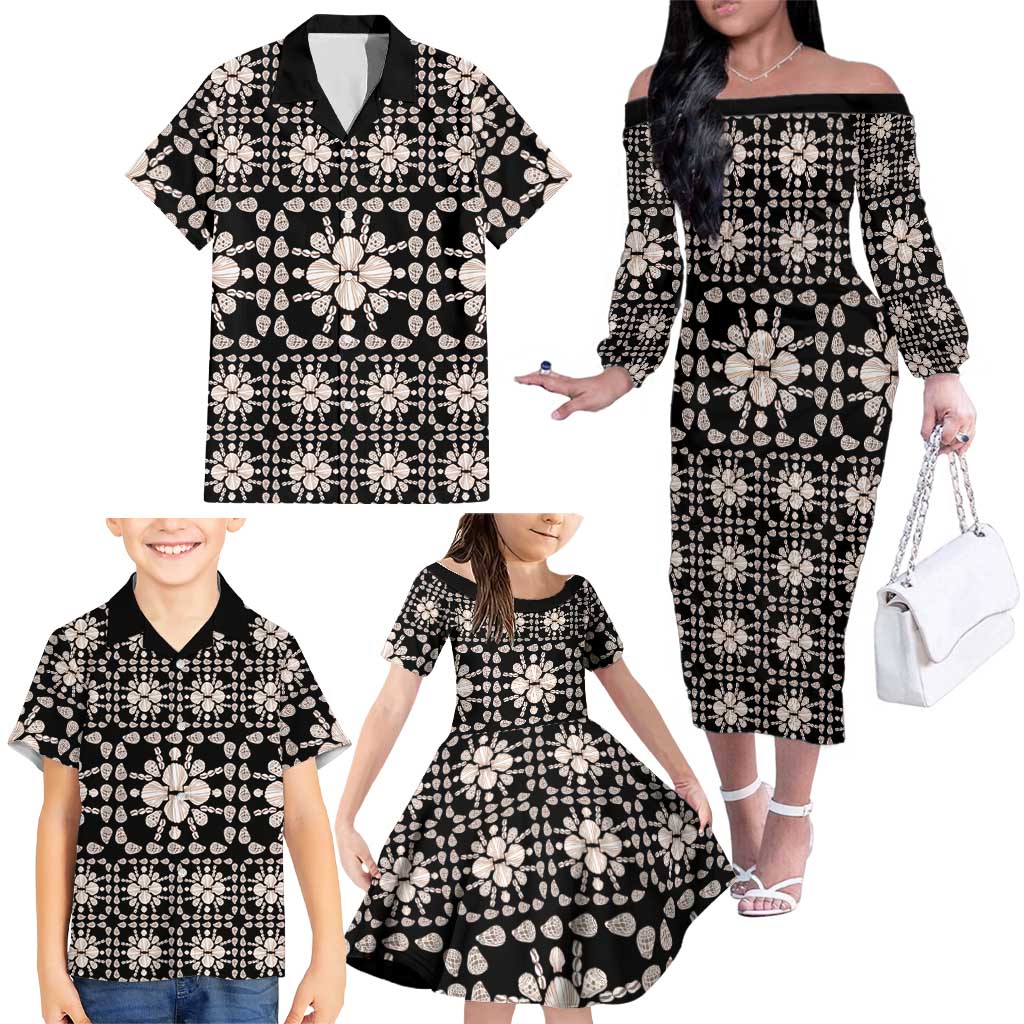Aloha Hawaii Shell Quilt Family Matching Off The Shoulder Long Sleeve Dress and Hawaiian Shirt Seamless Style LT14 - Polynesian Pride