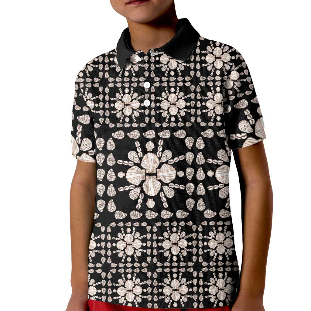 Aloha Hawaii Shell Quilt Kid Polo Shirt Seamless Style LT14 Kid Black - Polynesian Pride