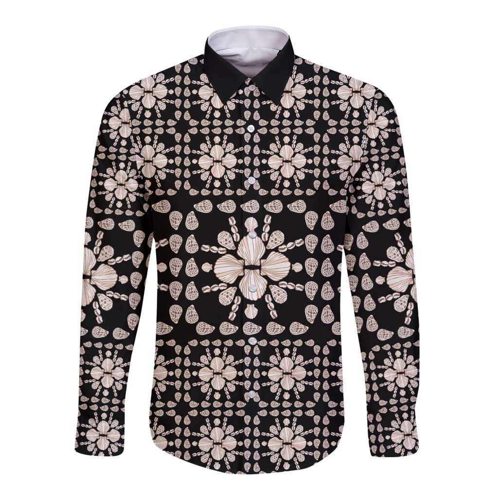 Aloha Hawaii Shell Quilt Long Sleeve Button Shirt Seamless Style LT14 Unisex Black - Polynesian Pride