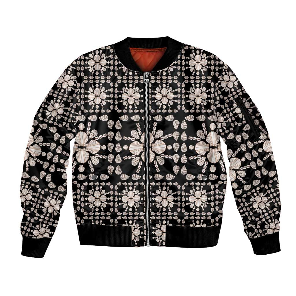 Aloha Hawaii Shell Quilt Sleeve Zip Bomber Jacket Seamless Style LT14 Unisex Black - Polynesian Pride