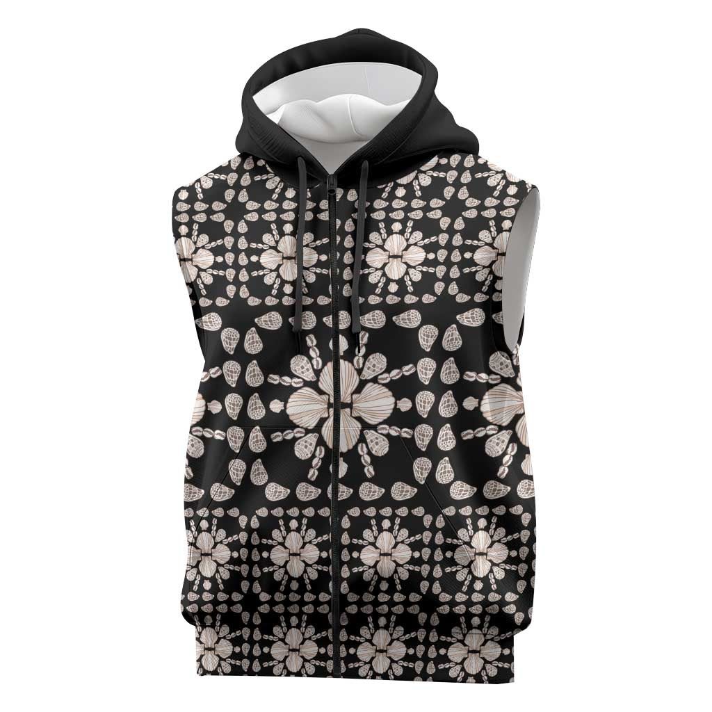Aloha Hawaii Shell Quilt Sleeveless Zip Hoodie Seamless Style LT14 Black - Polynesian Pride
