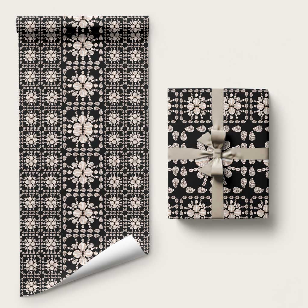 Aloha Hawaii Shell Quilt Wrapping Paper Seamless Style LT14 58" × 23" Black - Polynesian Pride