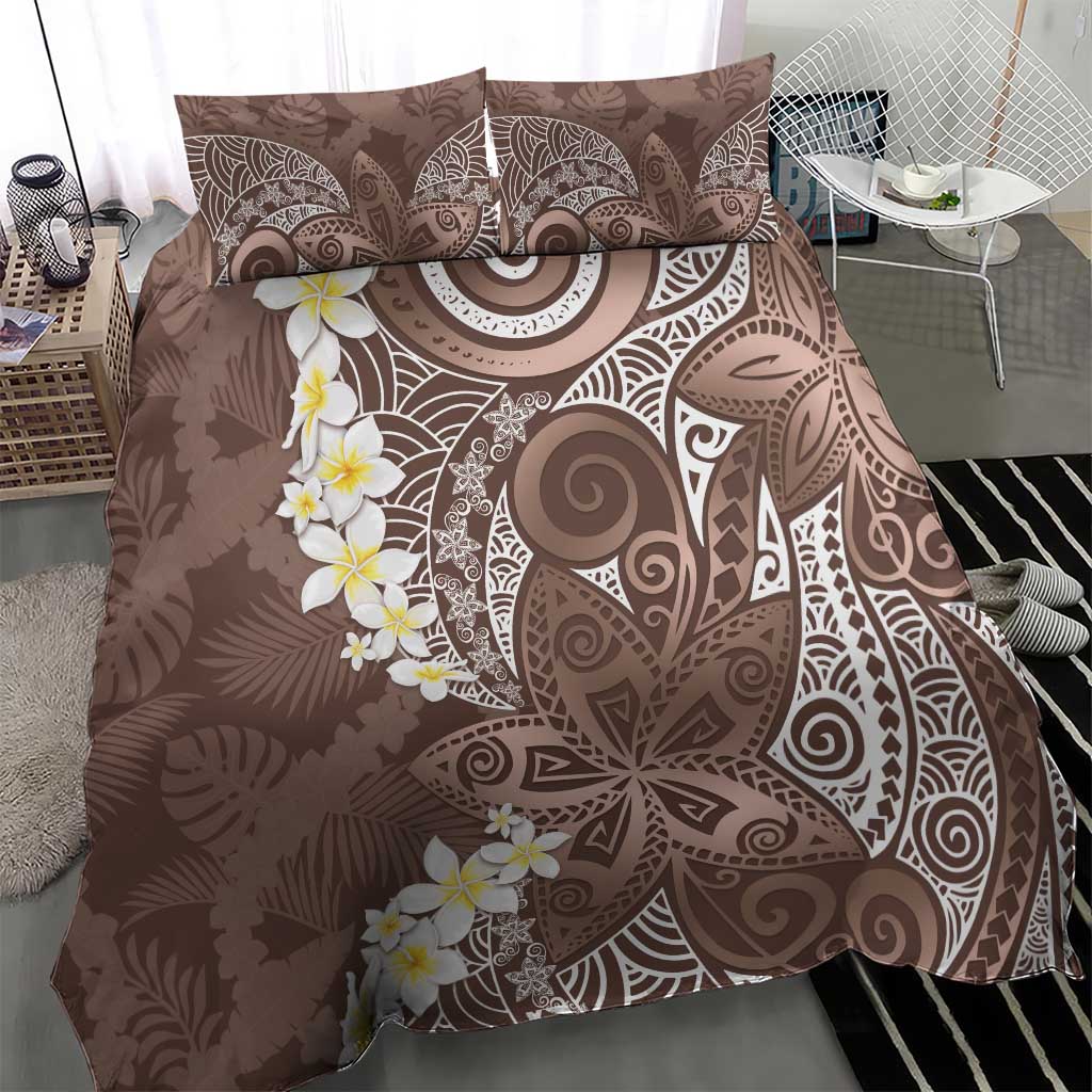 Mocha Mousse Polynesian Tribal Frangipani Tropical Vibe Bedding Set