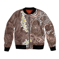 Mocha Mousse Polynesian Tribal Frangipani Tropical Vibe Bomber Jacket
