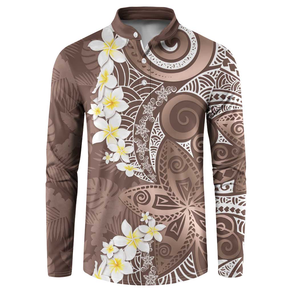 Mocha Mousse Polynesian Tribal Frangipani Tropical Vibe Button Sweatshirt