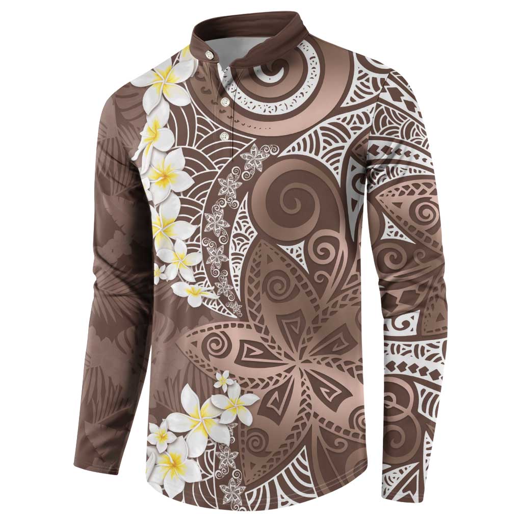Mocha Mousse Polynesian Tribal Frangipani Tropical Vibe Button Sweatshirt